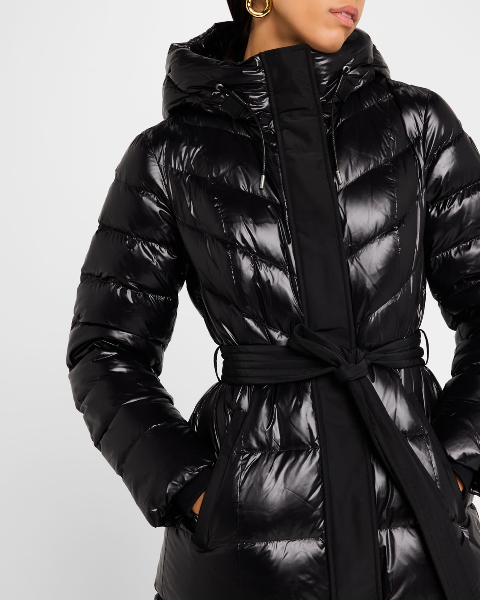 Coralia Lustrous Light Down Coat with Sash Belt Product Image