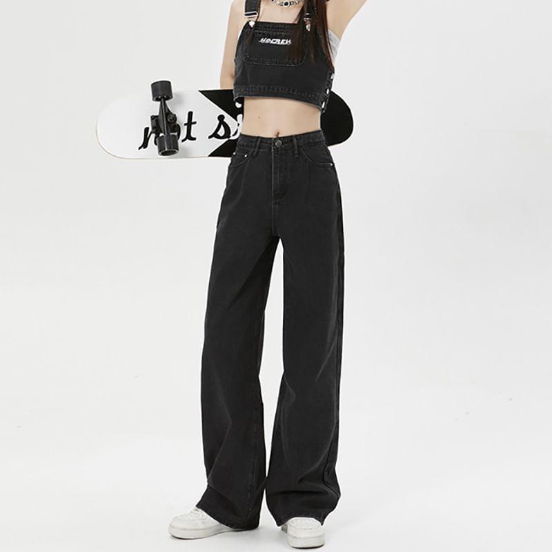 Mid Waist Washed Loose Fit Jeans Product Image
