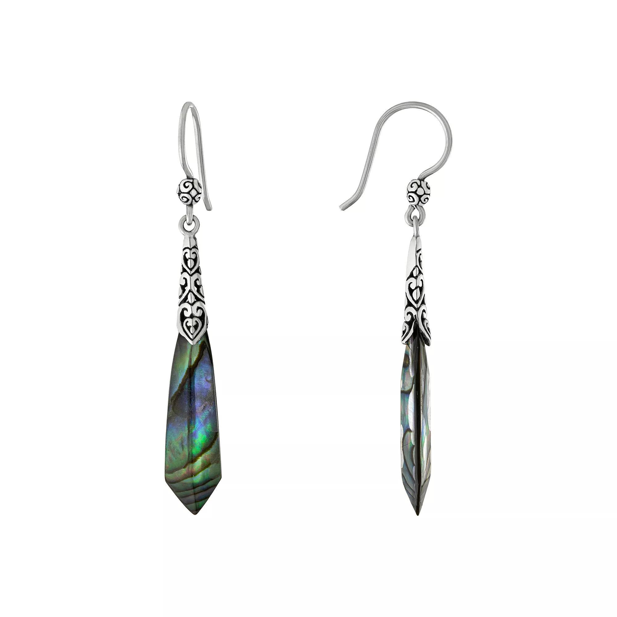 Main and Sterling Oxidized Sterling Silver Abalone Swirl Drop Earrings, Women's, Silver Tone Product Image