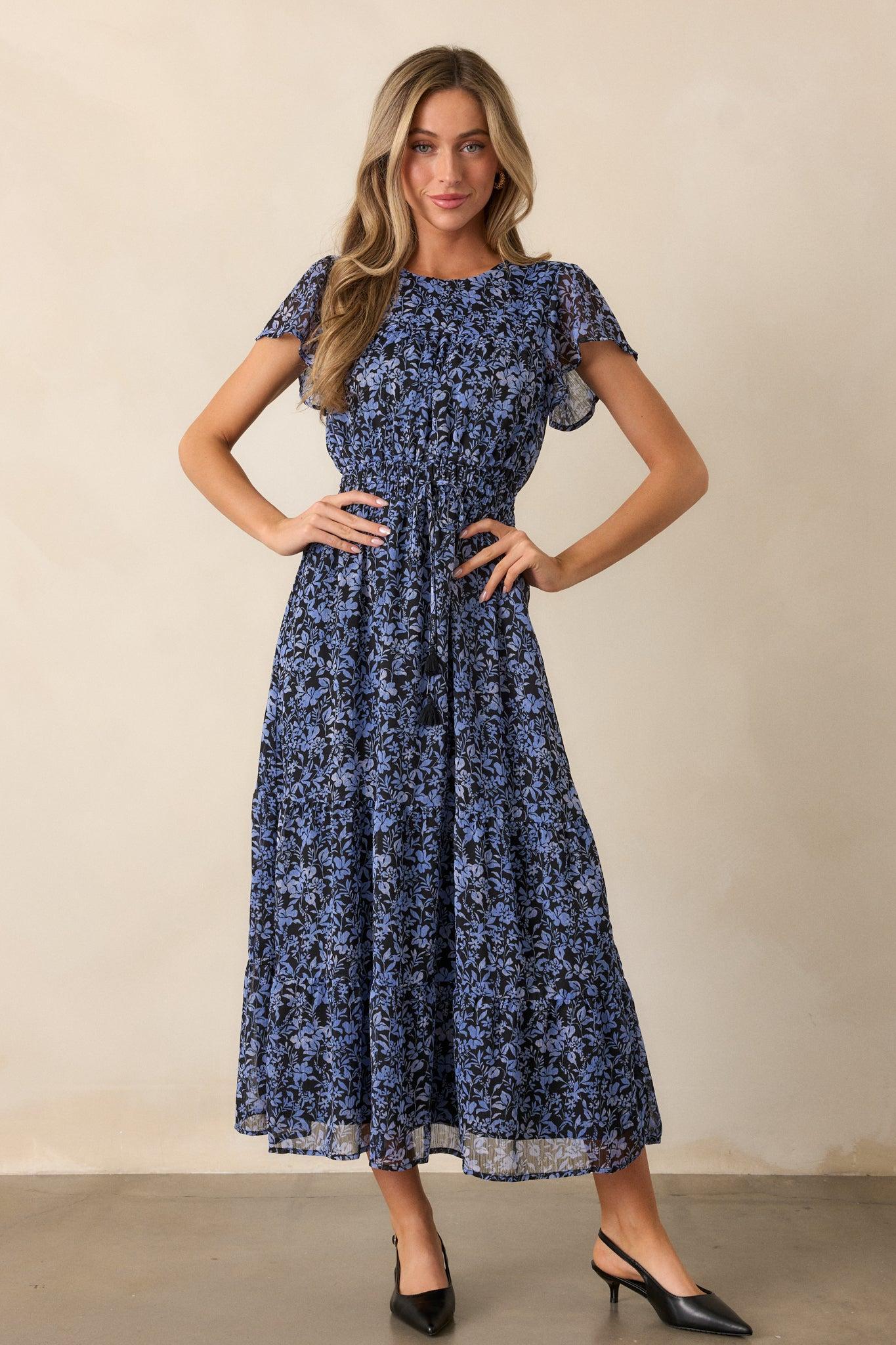 MINKPINK Lucinda Midnight Blue Floral Midi Dress Product Image