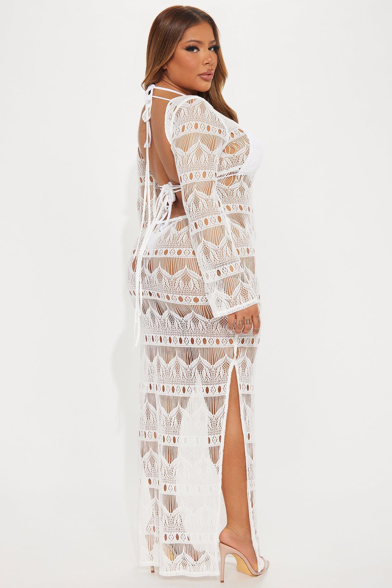 Grecian Goddess Lace Cover Up Maxi Dress - White Product Image