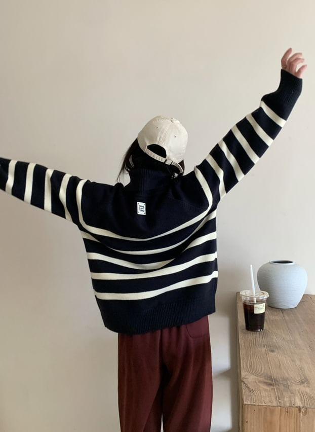 Striped Collared Button-Up Cardigan Product Image