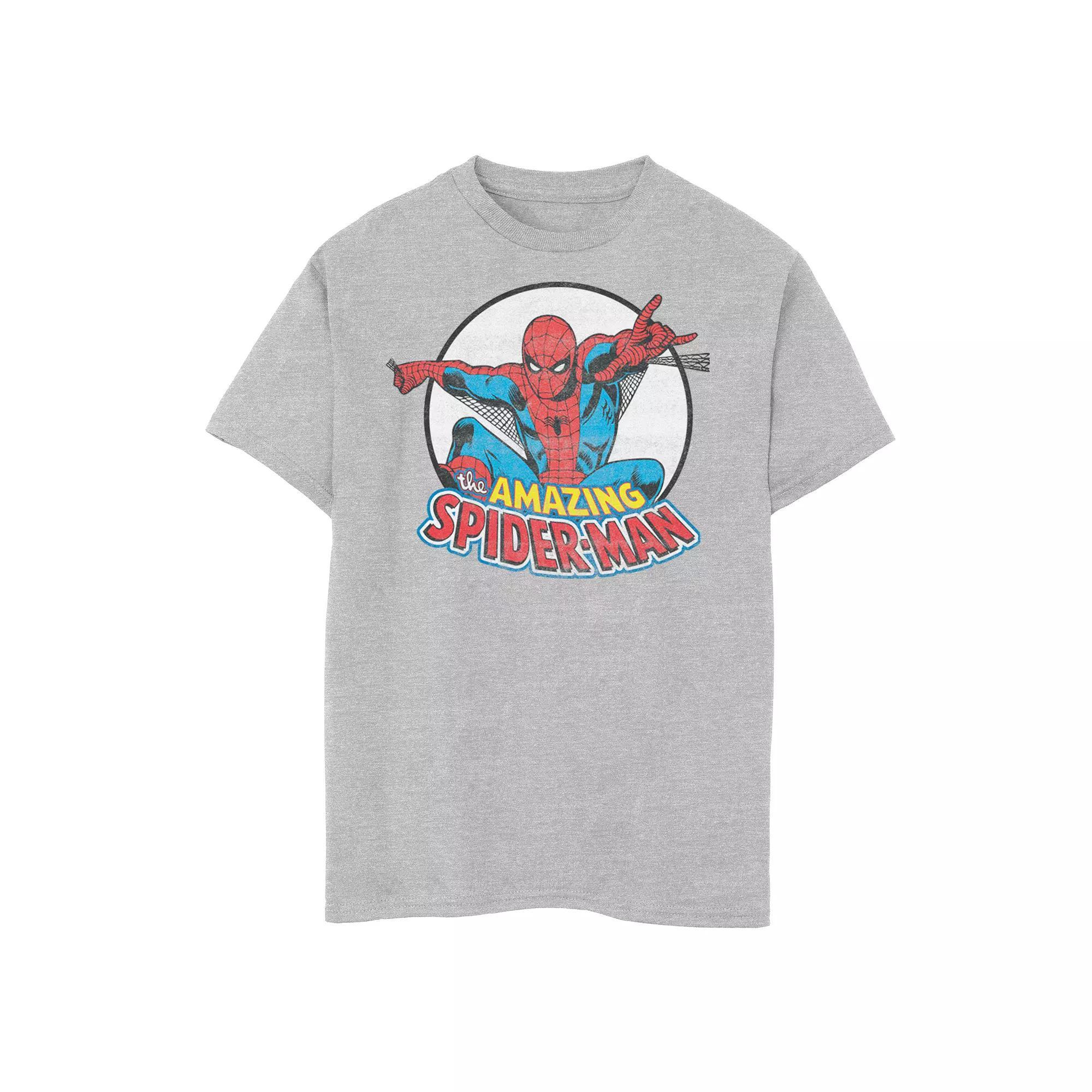 Boy's Flying Spider-Man Crew Tee, Size: XL, Athletic Grey Product Image