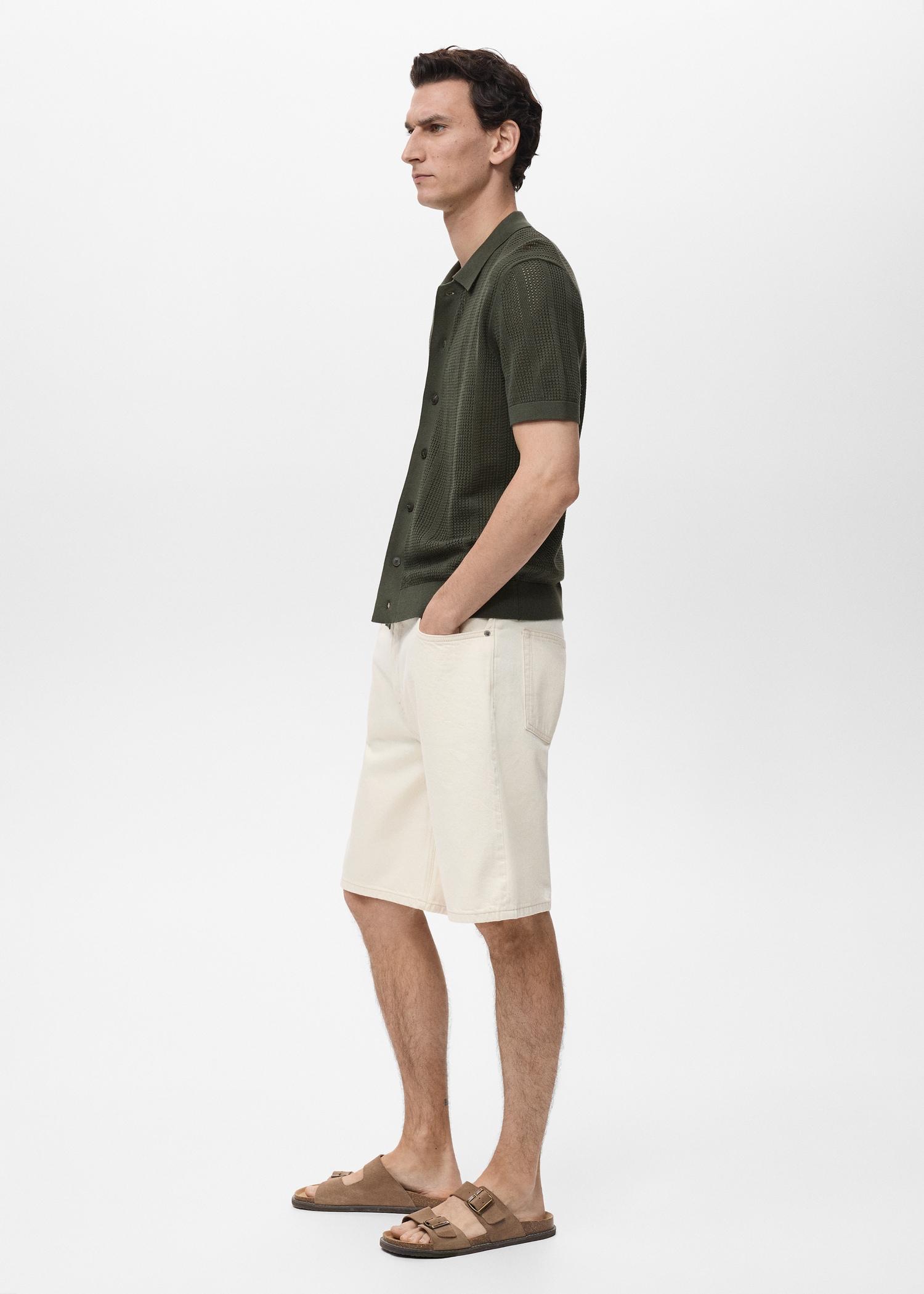 Striped openwork knitted shirt - Men | MANGO USA Product Image
