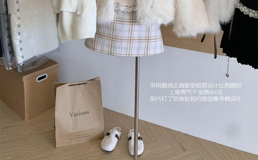 Round Neck Beaded Fluffy Jacket Product Image