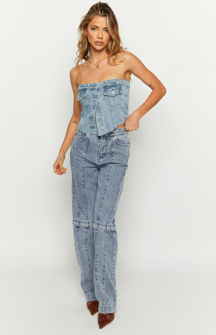 The Phoebe Mid Wash Denim Jeans to Jorts Product Image