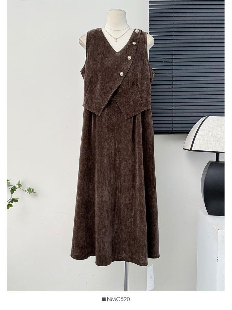 Asymmetrical Mock Two-Piece A-Line Dress / Ruffled Loose Blouse Product Image