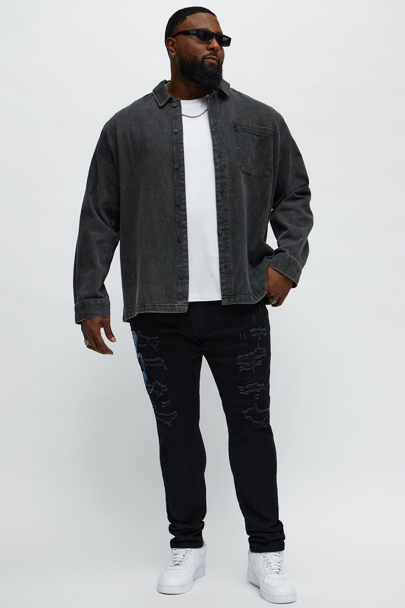 Side Snake Rip And Repair Stacked Skinny Jeans - Black Product Image