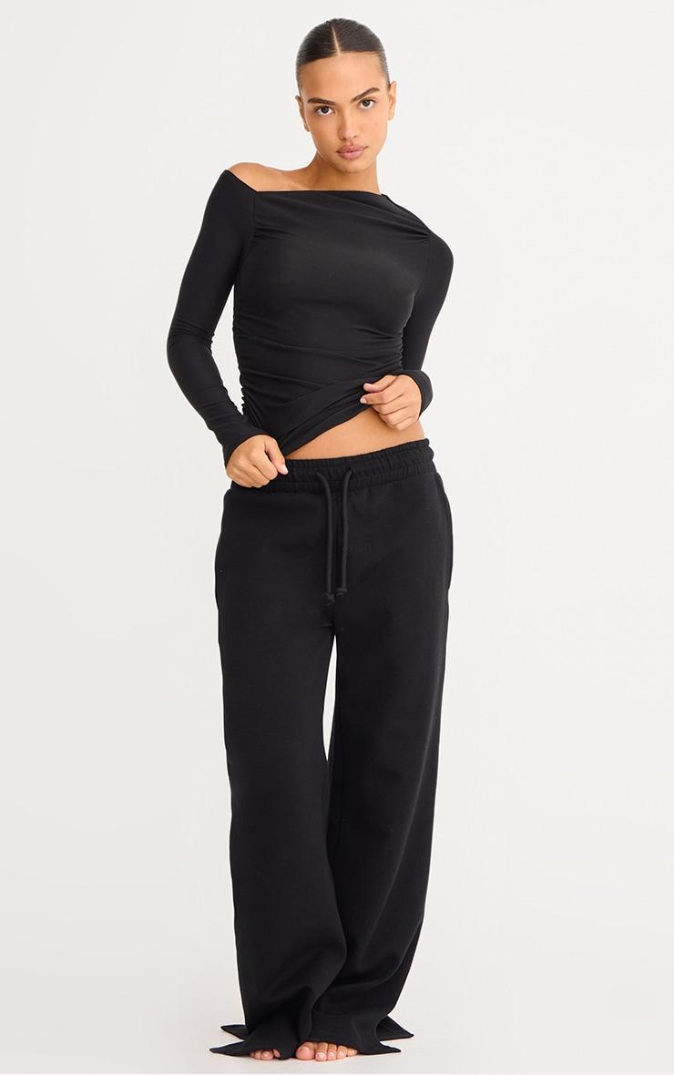 Black Soft Touch Asymmetric Detail Long Sleeve Top Product Image