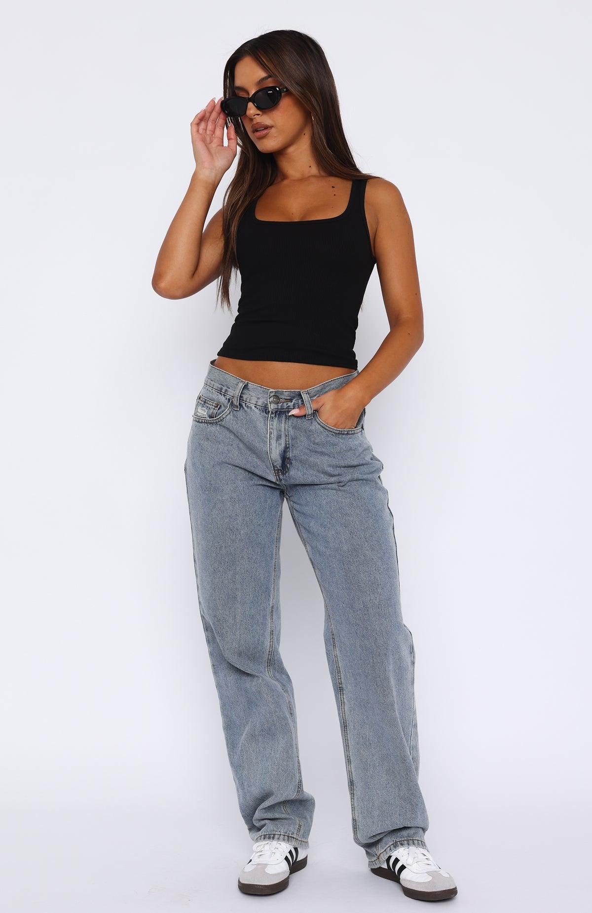 Fashion Society Mid Rise Straight Leg Jeans Blue Wash Product Image