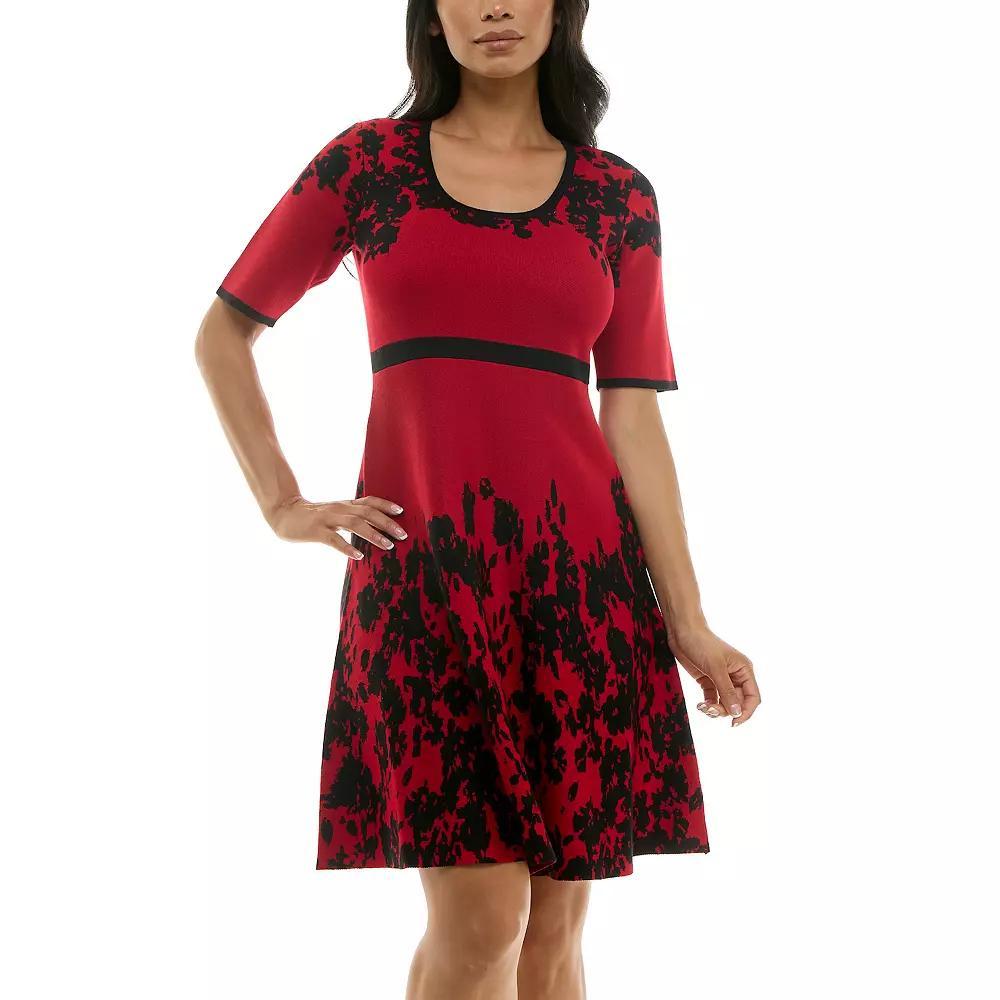 Women's Nina Leonard Scoopneck Fit & Flare Sweater Dress, Size: Large, Deep Blue Black Product Image