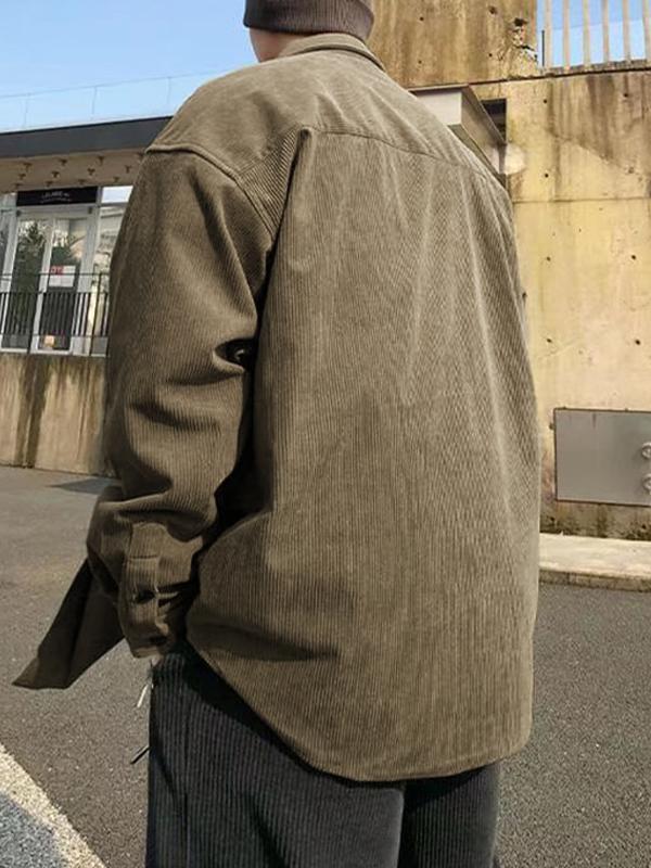 Men's Vintage Corduroy Solid Long Sleeve Blouse Product Image