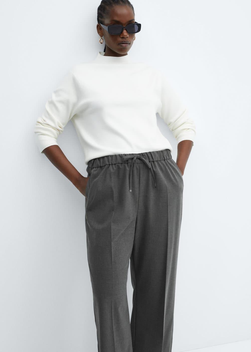 Mango Womens Elastic Waist Wideleg Pants Product Image
