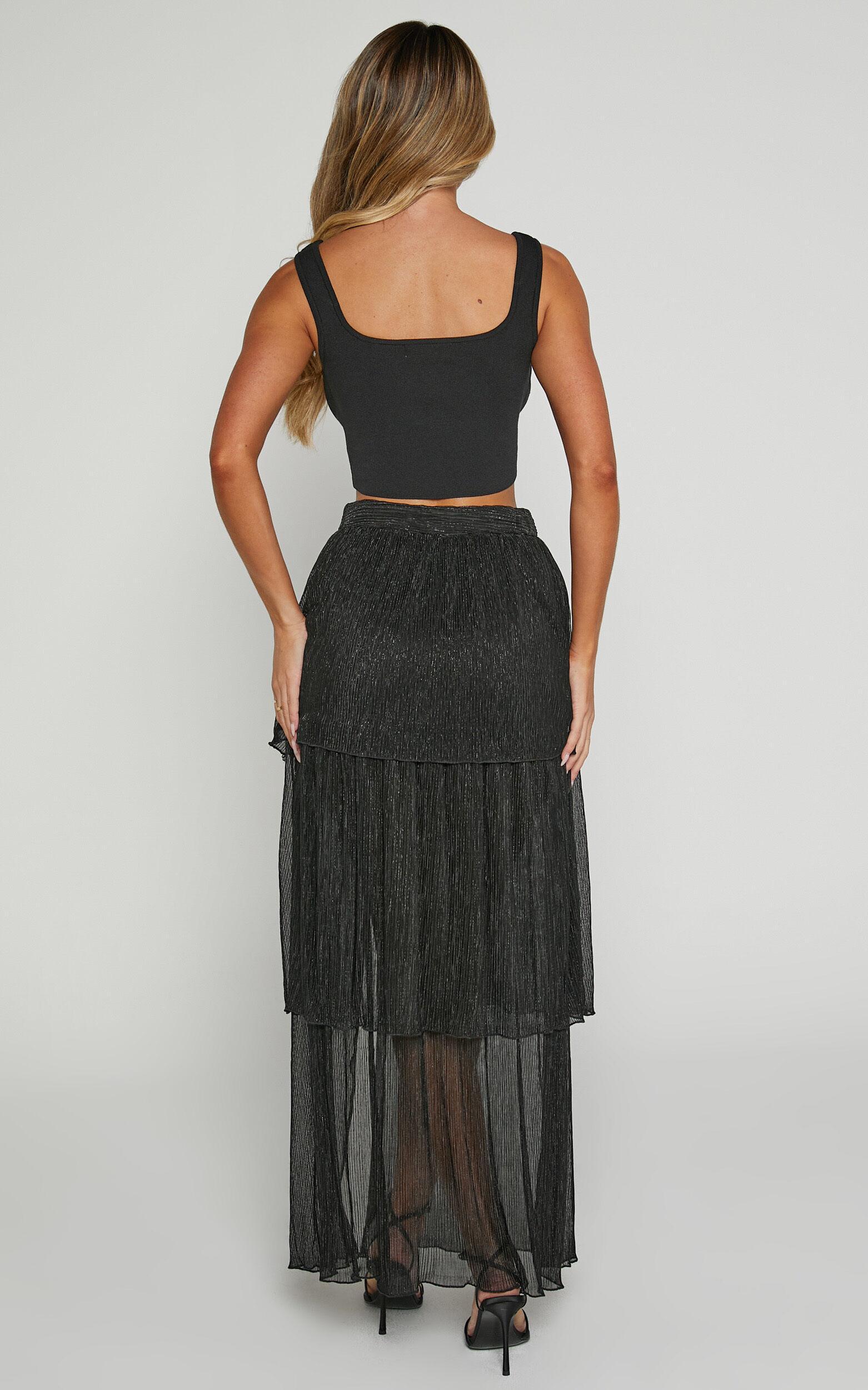 Daisy Maxi Skirt - High Waisted Thigh Split Skirt in Black Product Image