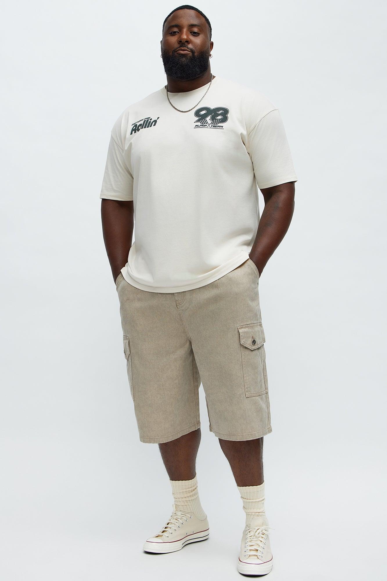 Long Cargo Relaxed Shorts - Khaki Product Image