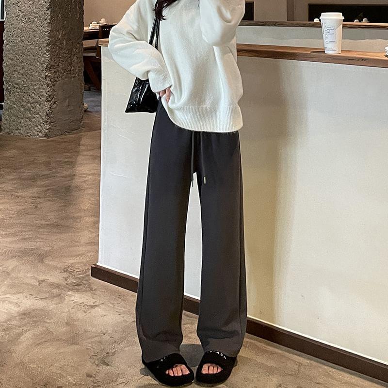 Drawstring Waist Plain Straight Leg Sweatpants (Various Designs) Product Image