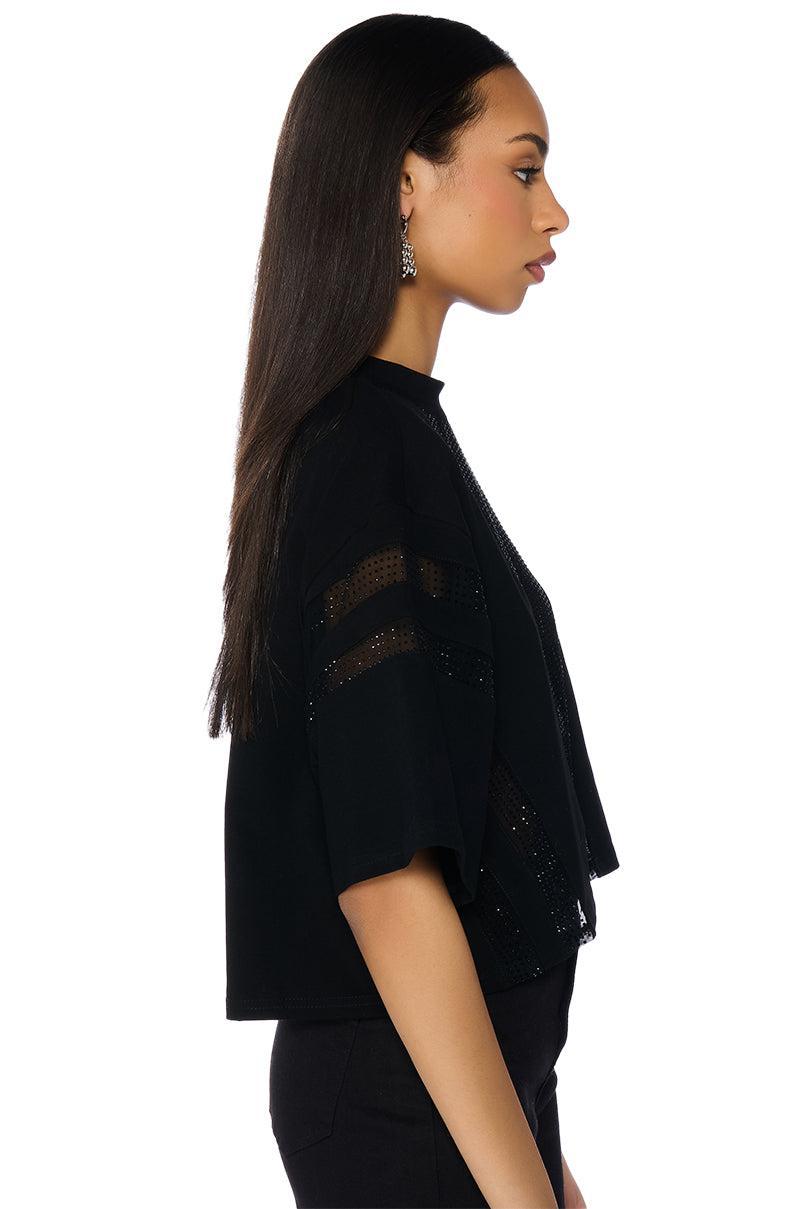 ALL STAR RHINESTONE MESH TSHIRT IN BLACK Product Image