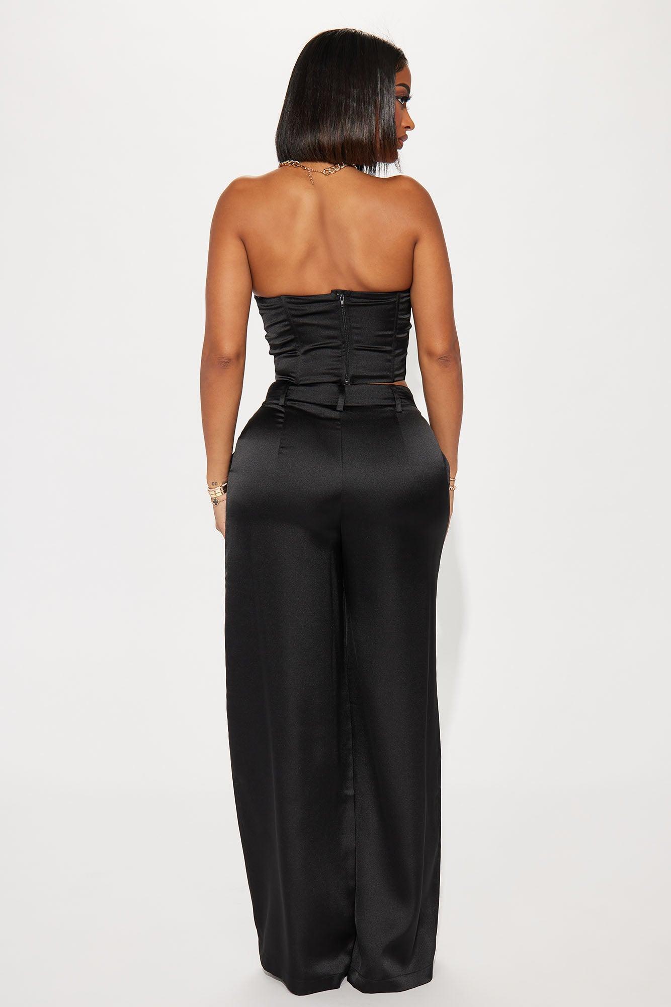 Adriana Satin Pant Set - Black Product Image