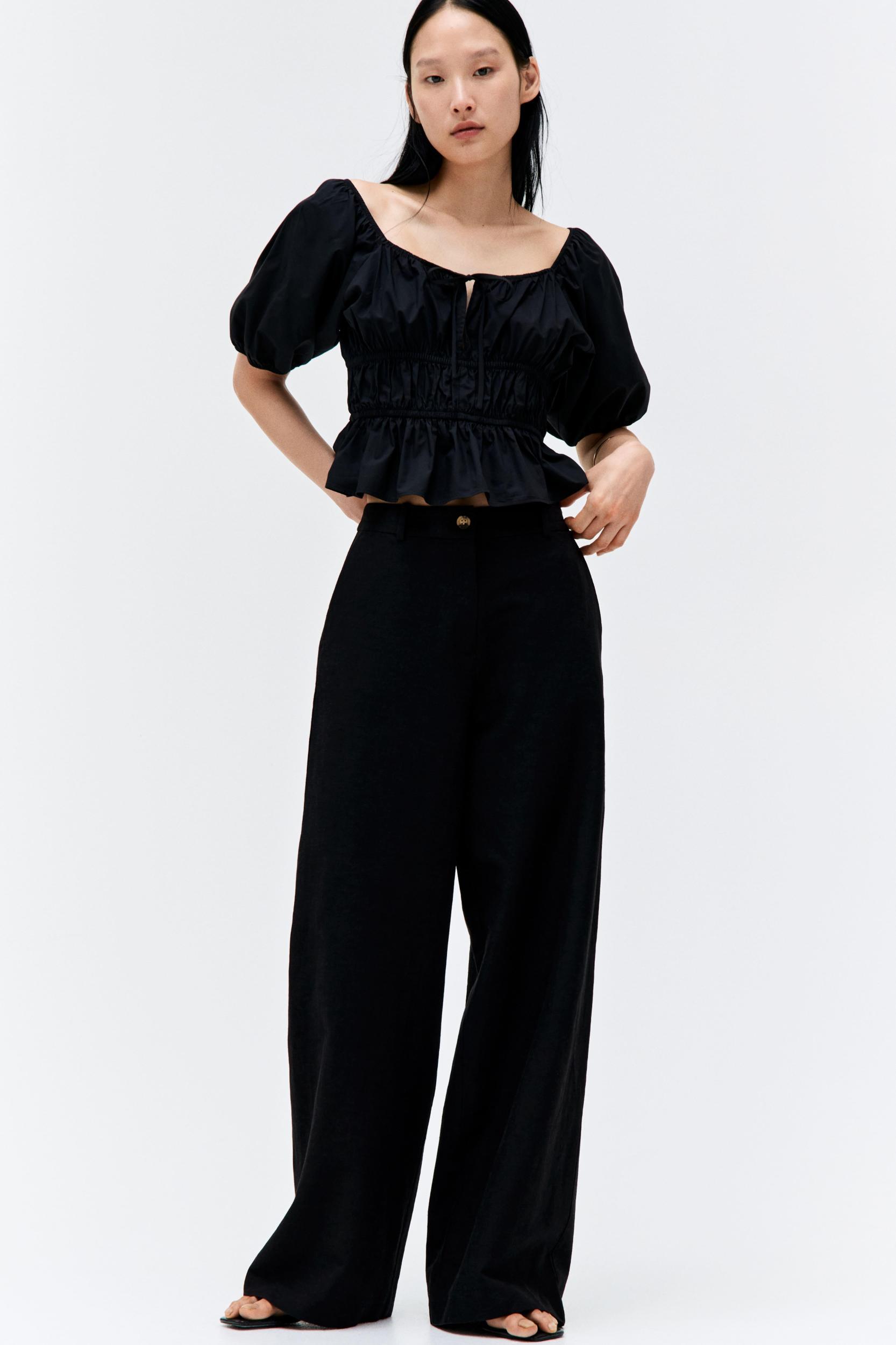 Wide-Leg Linen-Blend Pants Product Image