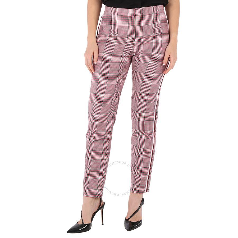 BURBERRY Ladies Side Stripe Houndstooth Check Wool Tailored Trousers In Red Product Image
