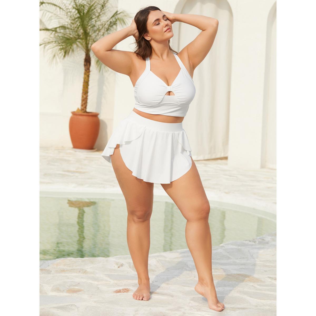 Plus Size Cut-Out Twisted-Front Swim Top Women's Swimwear WhiteSmoke Beach Gathered High stretch Skinny Heart neckline Curve Swim Tops BloomChic 30/6X Product Image