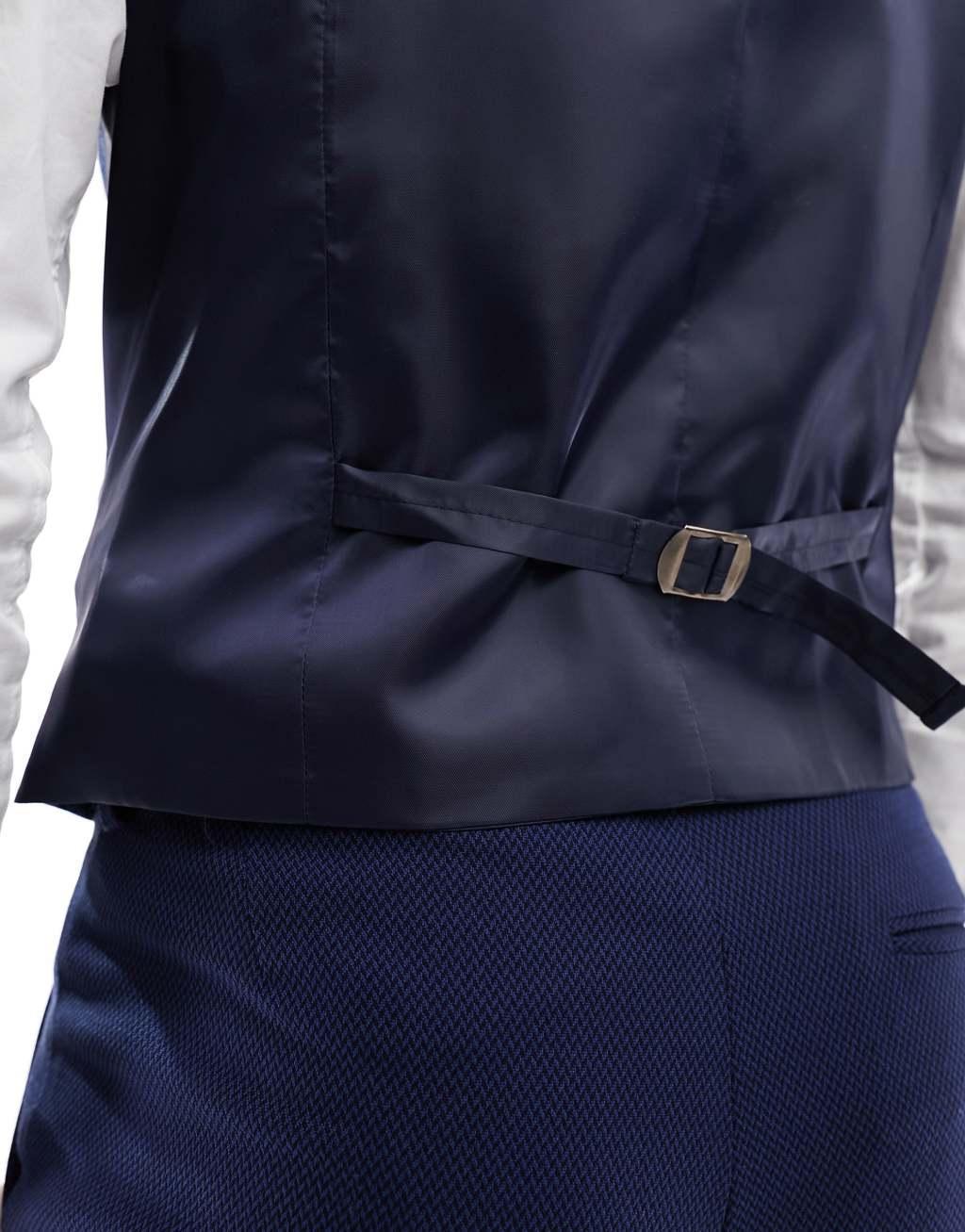 ASOS DESIGN Wedding skinny suit vest in navy microtexture Product Image