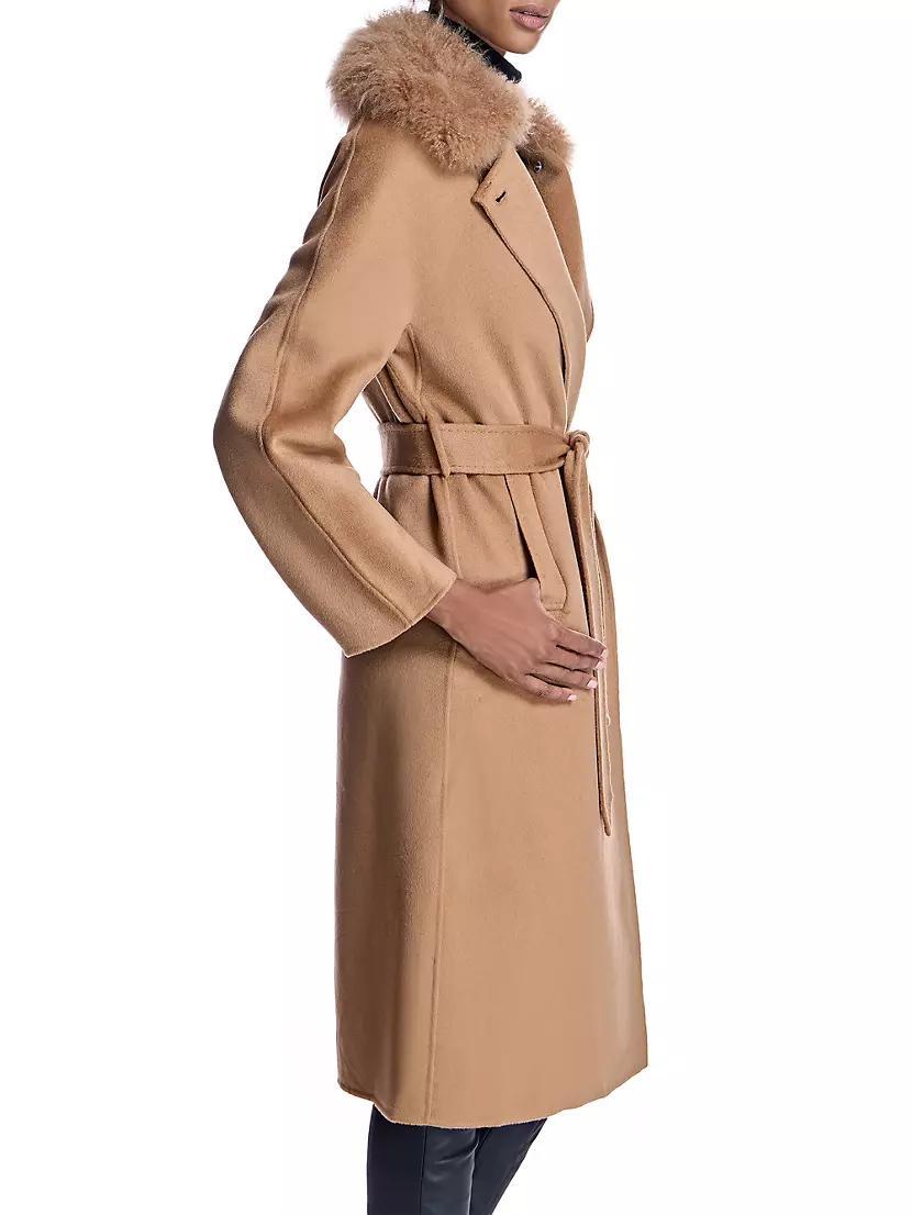 Cashmere Belted Fur Trim Coat Product Image