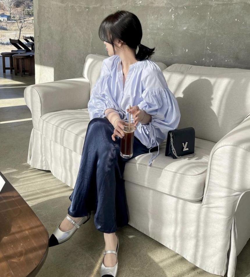 Puff-Sleeve Plain Shirt Product Image