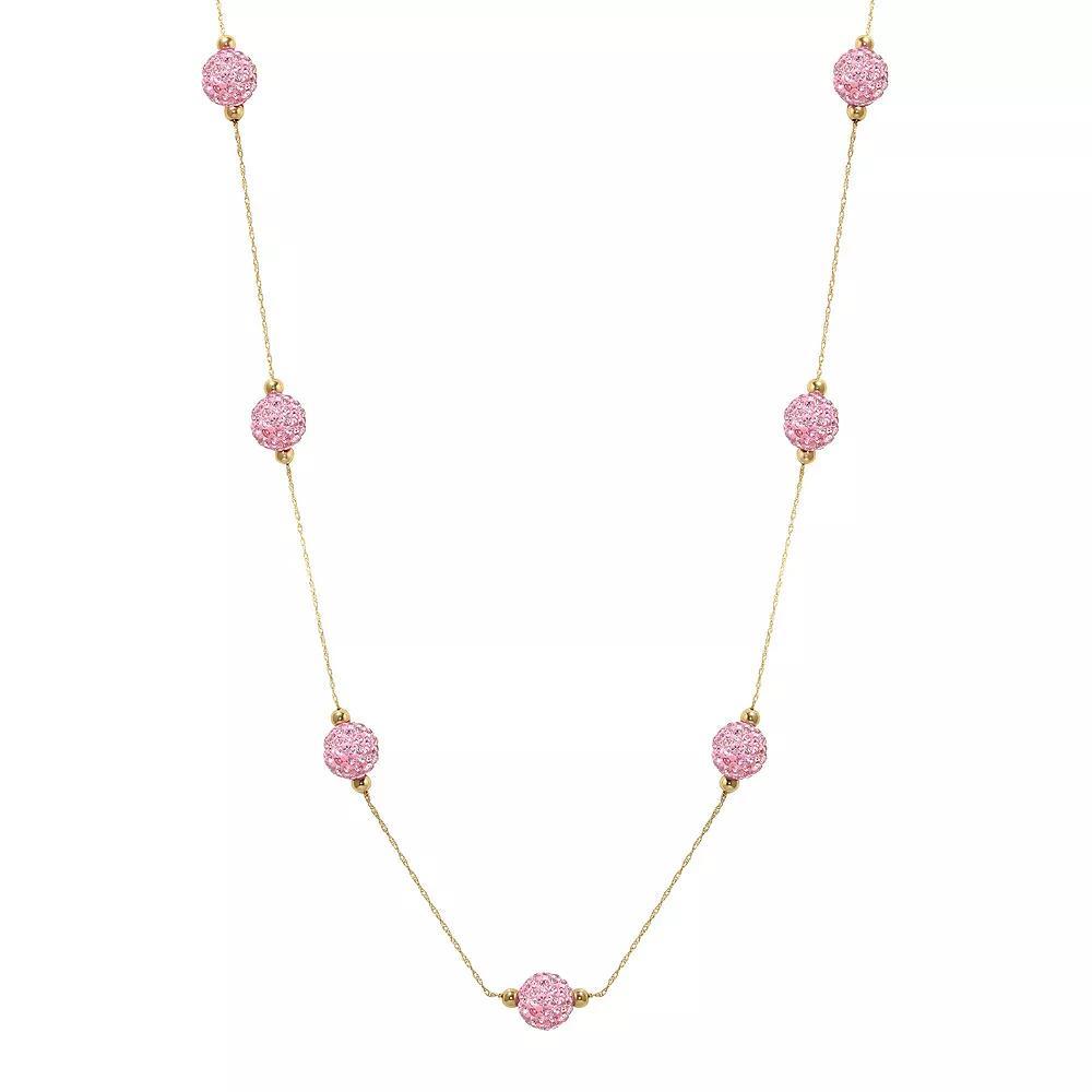 Women's 14ky Gold Bead White Crystal Station Necklace, Size: 18", Pink Product Image