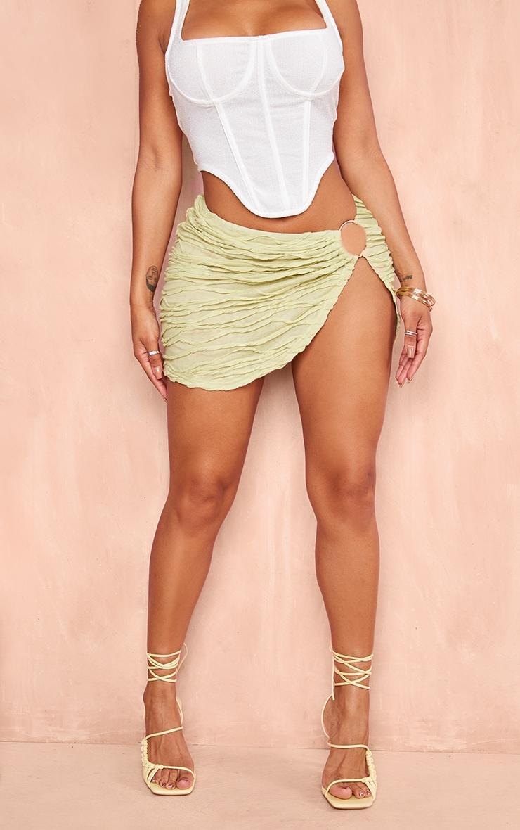 Shape Sage Green Textured Ring Detail Split Mini Skirt Product Image