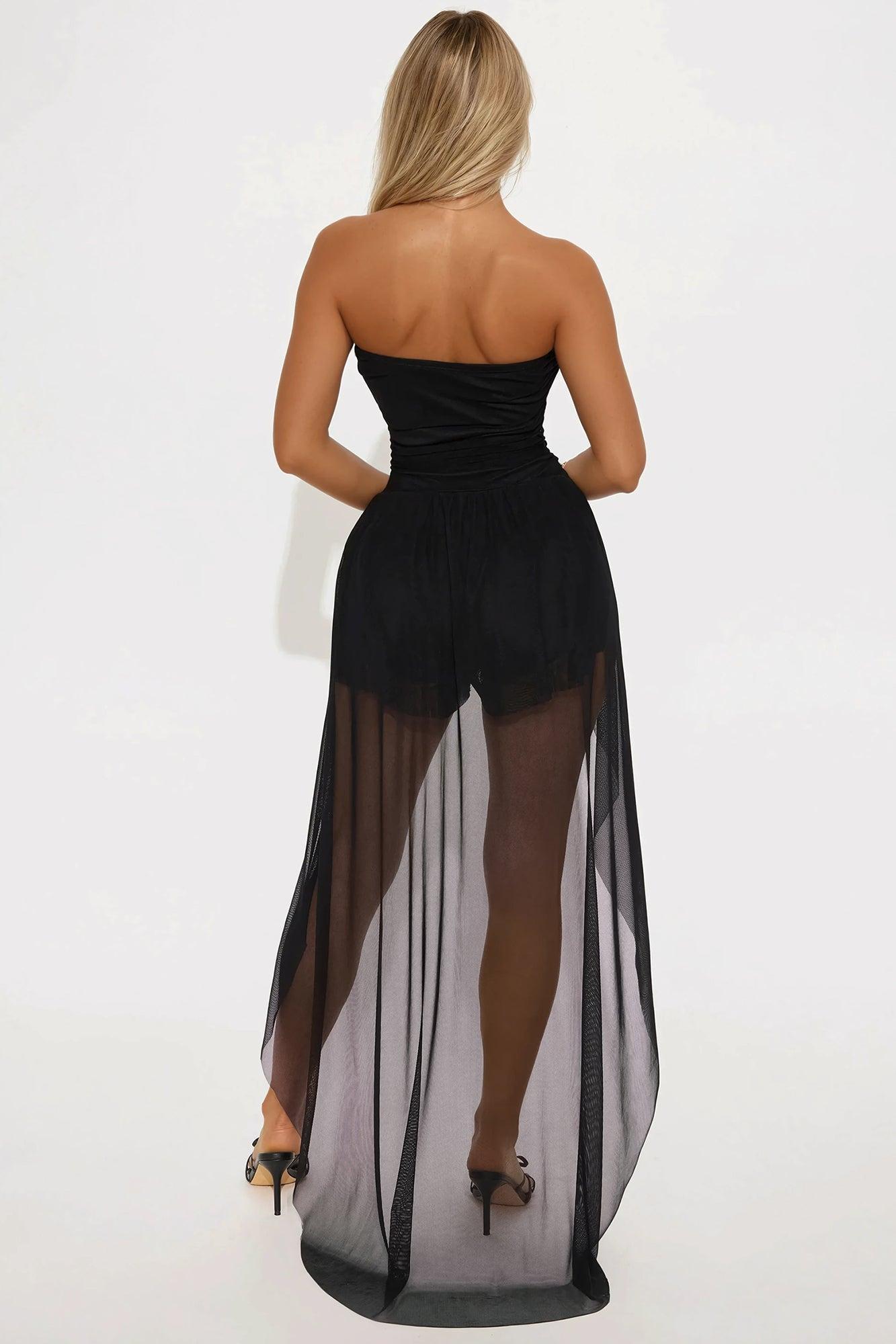 Yours Truly Mesh High Low Romper - Black Product Image