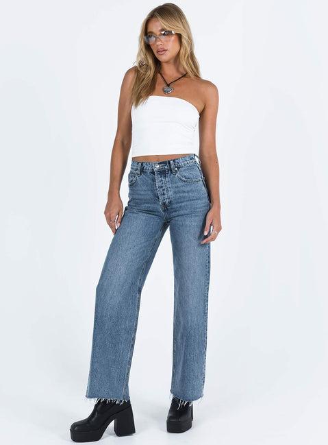 Fawcett High Rise Straight Leg Jeans Mid Blue Wash Product Image