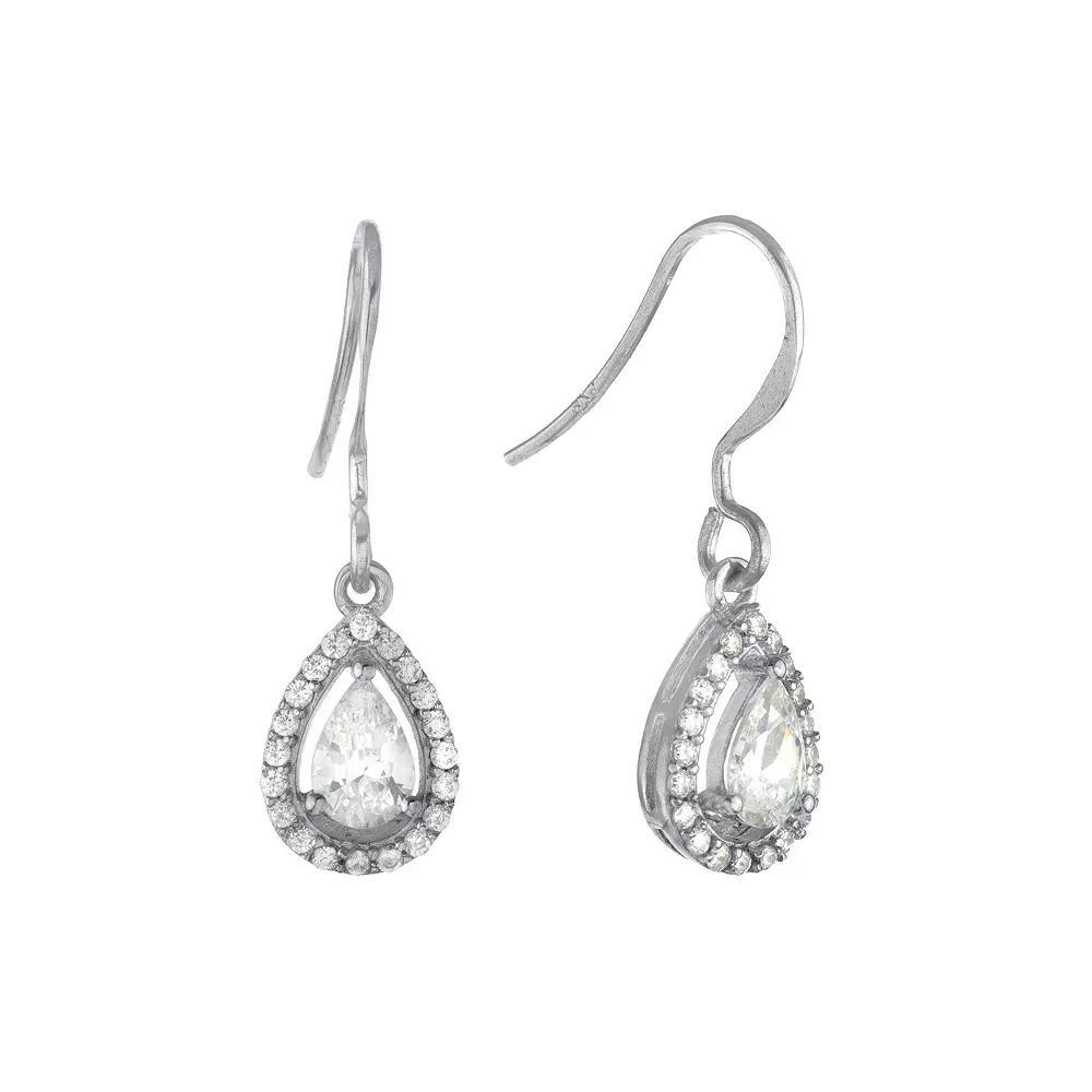 Main and Sterling Cubic Zirconia Teardrop Halo Earrings, Women's Product Image