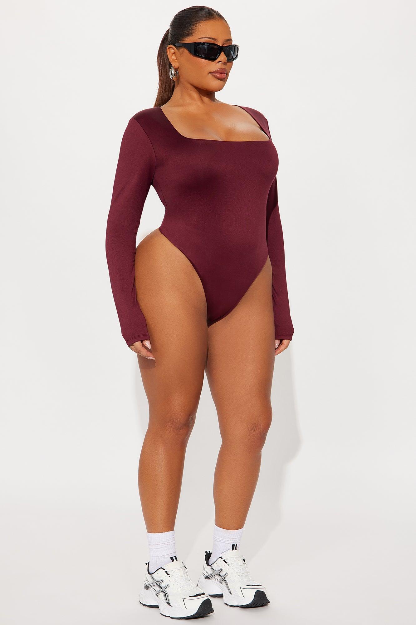 Contour Double Lined Long Sleeve Square Neck Bodysuit - Wine Product Image