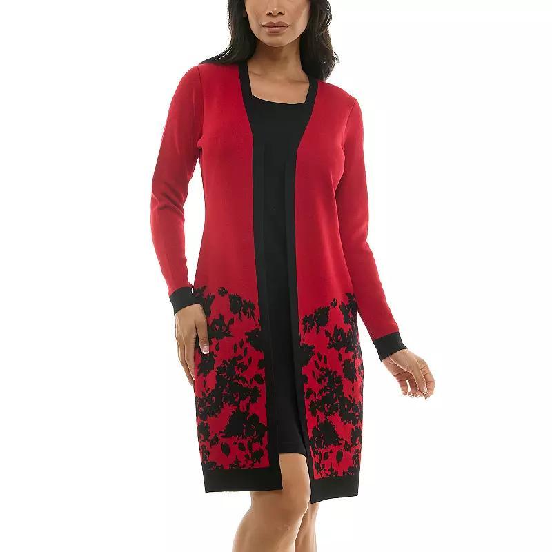 Women's Nina Leonard 2-pc. Sweater & Midi Shift Dress Set, Size: XL, Red Black Product Image