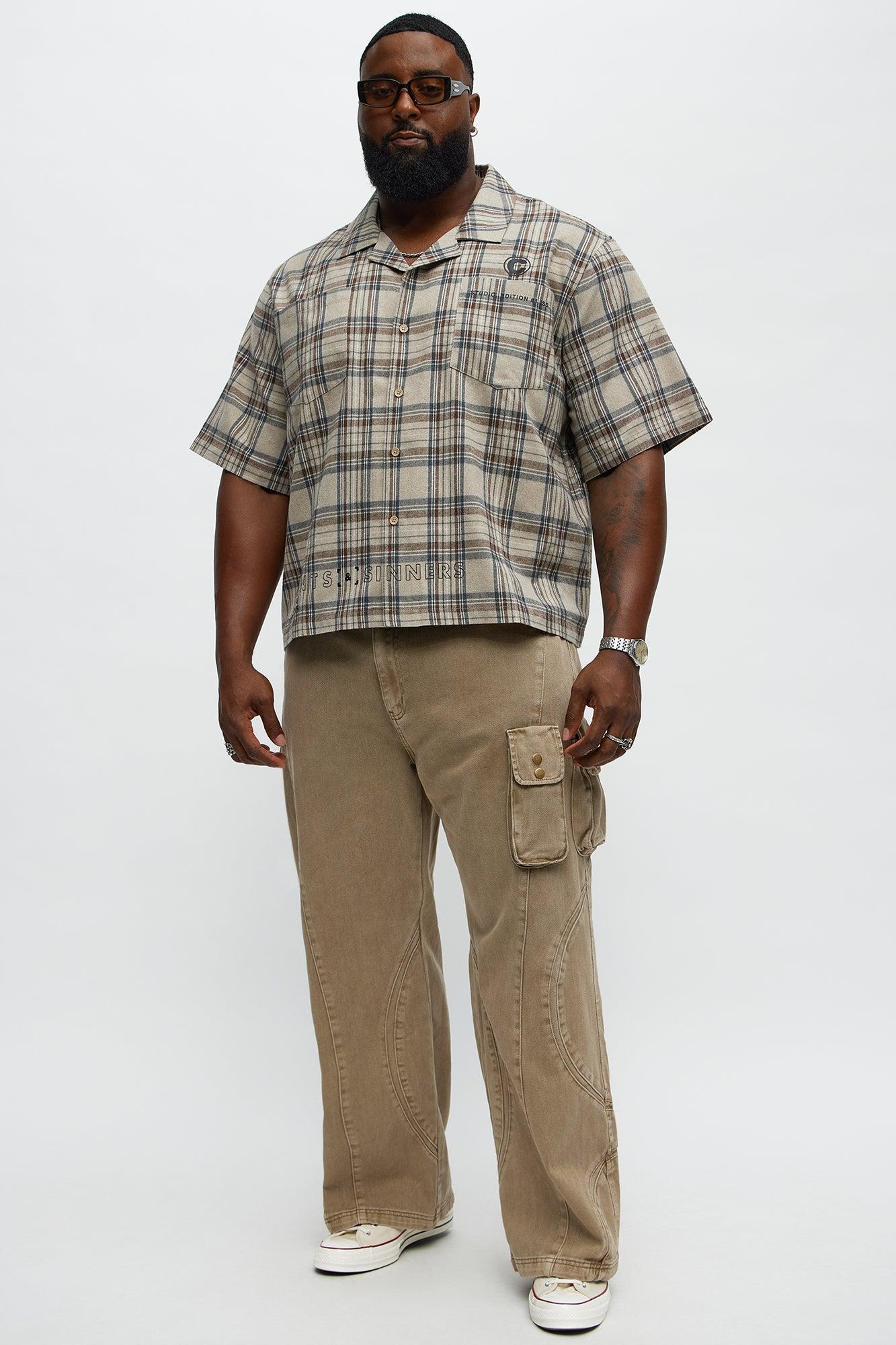Culture Plaid Cropped Button Up Shirt - Sand Product Image