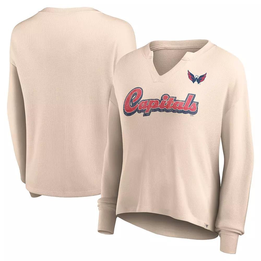 Women's Fanatics Branded Tan Seattle Seahawks Go For It Notch Neck Waffle Knit Long Sleeve T-Shirt, Size: Medium, Team Product Image