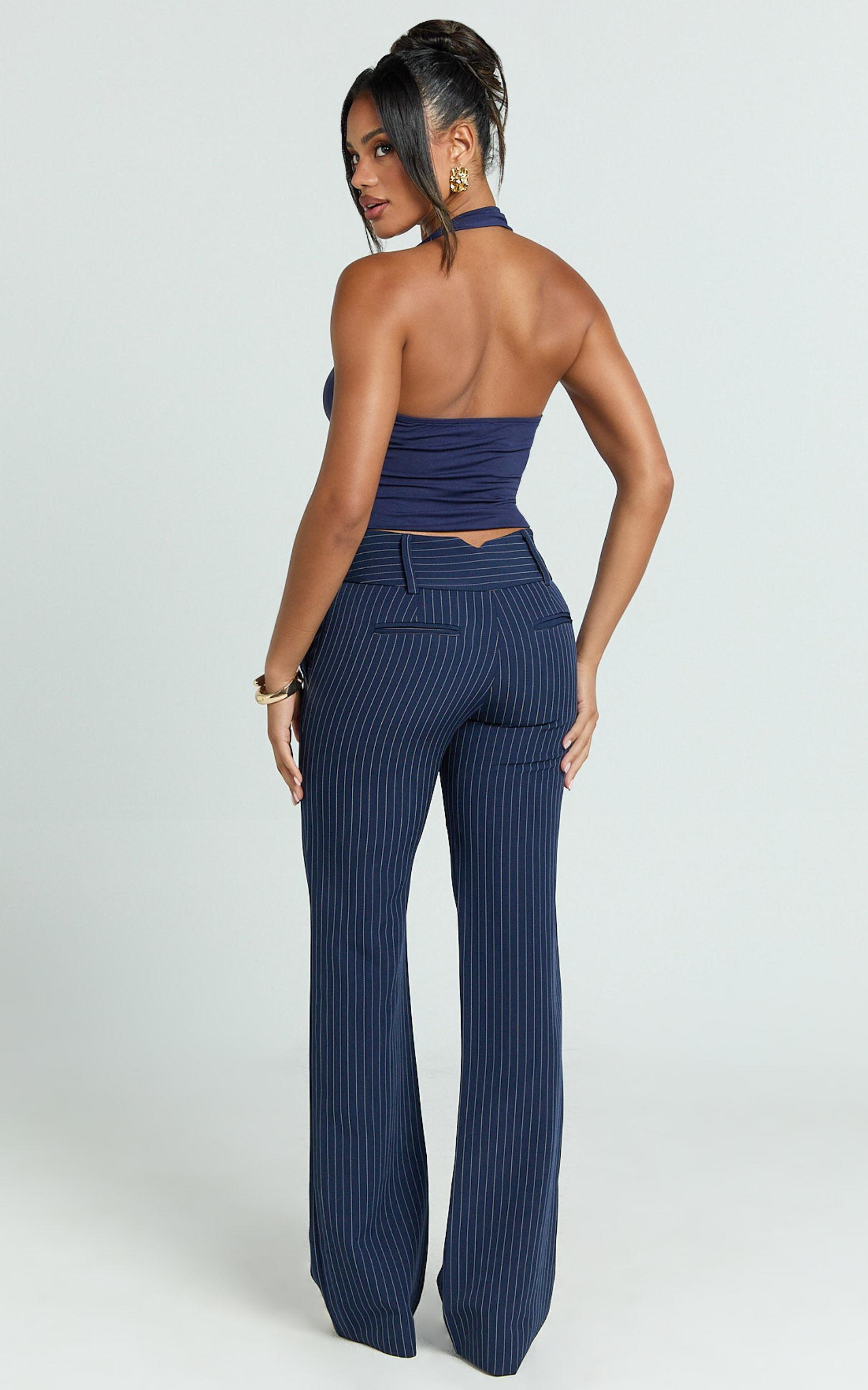 Elliot Pants - Mid Rise Pinstripe Bootleg Pants in Navy Product Image