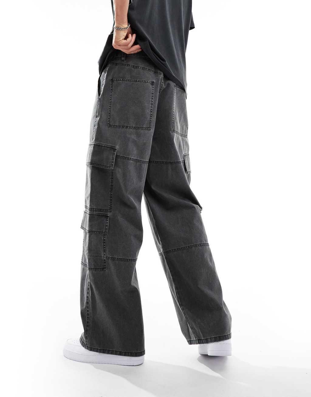 ASOS DESIGN baggy pants with oversized pockets in distressed gray Product Image