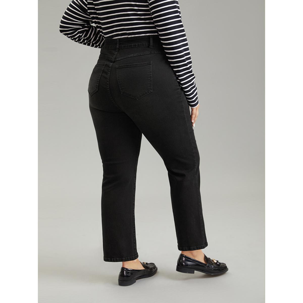 Plus Size Vintage Black Wash High Rise Straight Leg Jeans Women DimGray Casual Plain Plain High stretch Pocket Jeans BloomChic 24/3X Product Image
