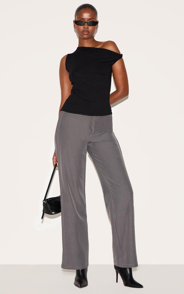  Black Basic Knit Asymmetric Hem Twist Sleeve Vest Top Product Image