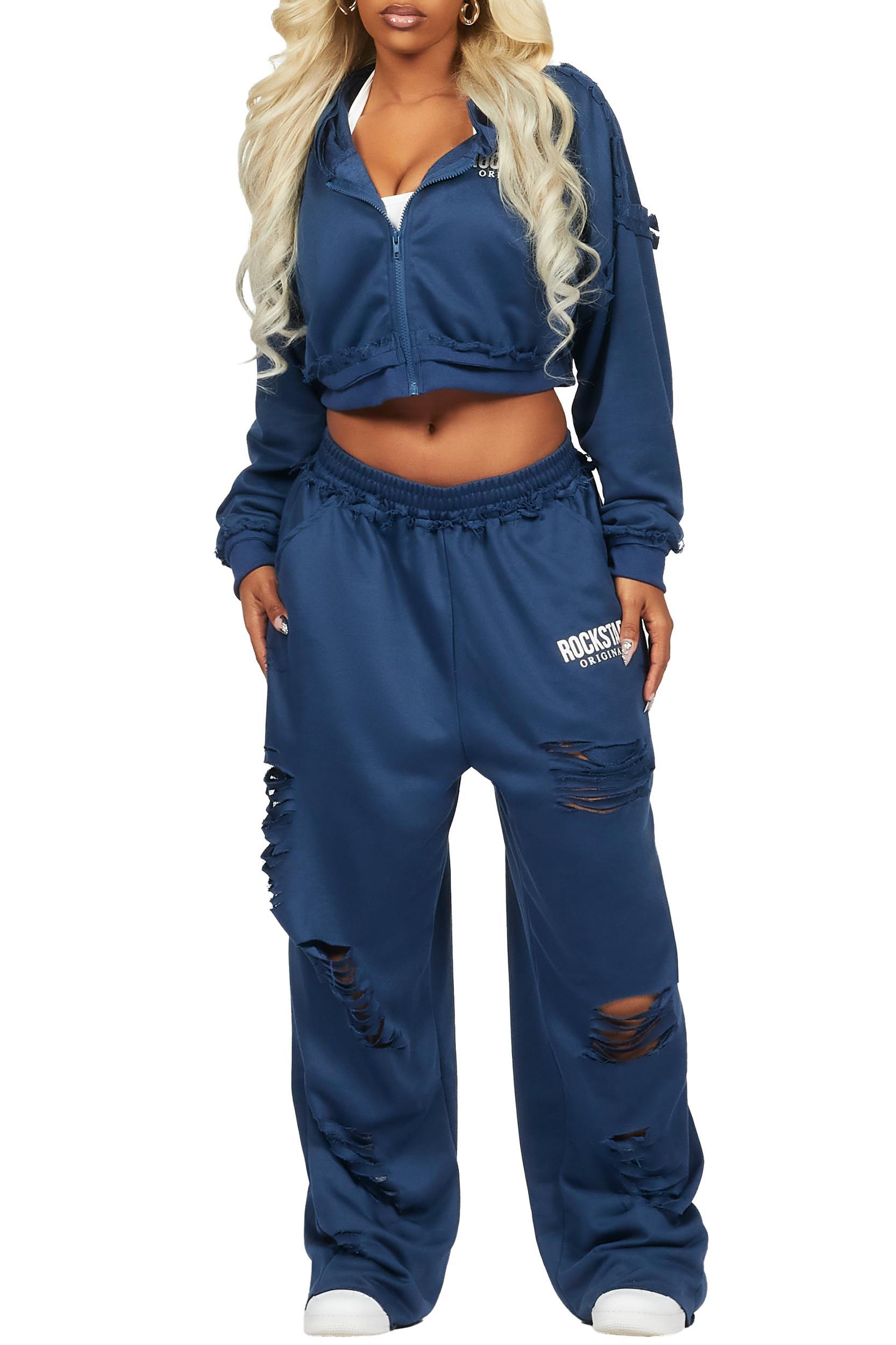 Corrina Navy French Terry Oversized Trackset Female Product Image