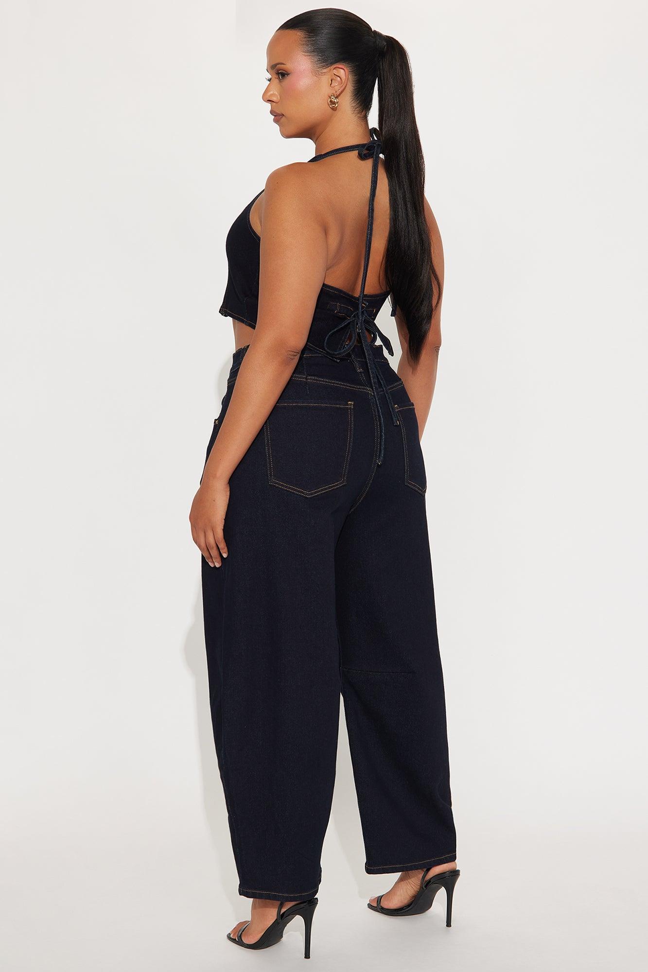Clarissa Denim Vest And Barrel Jeans Set - Dark Wash Product Image