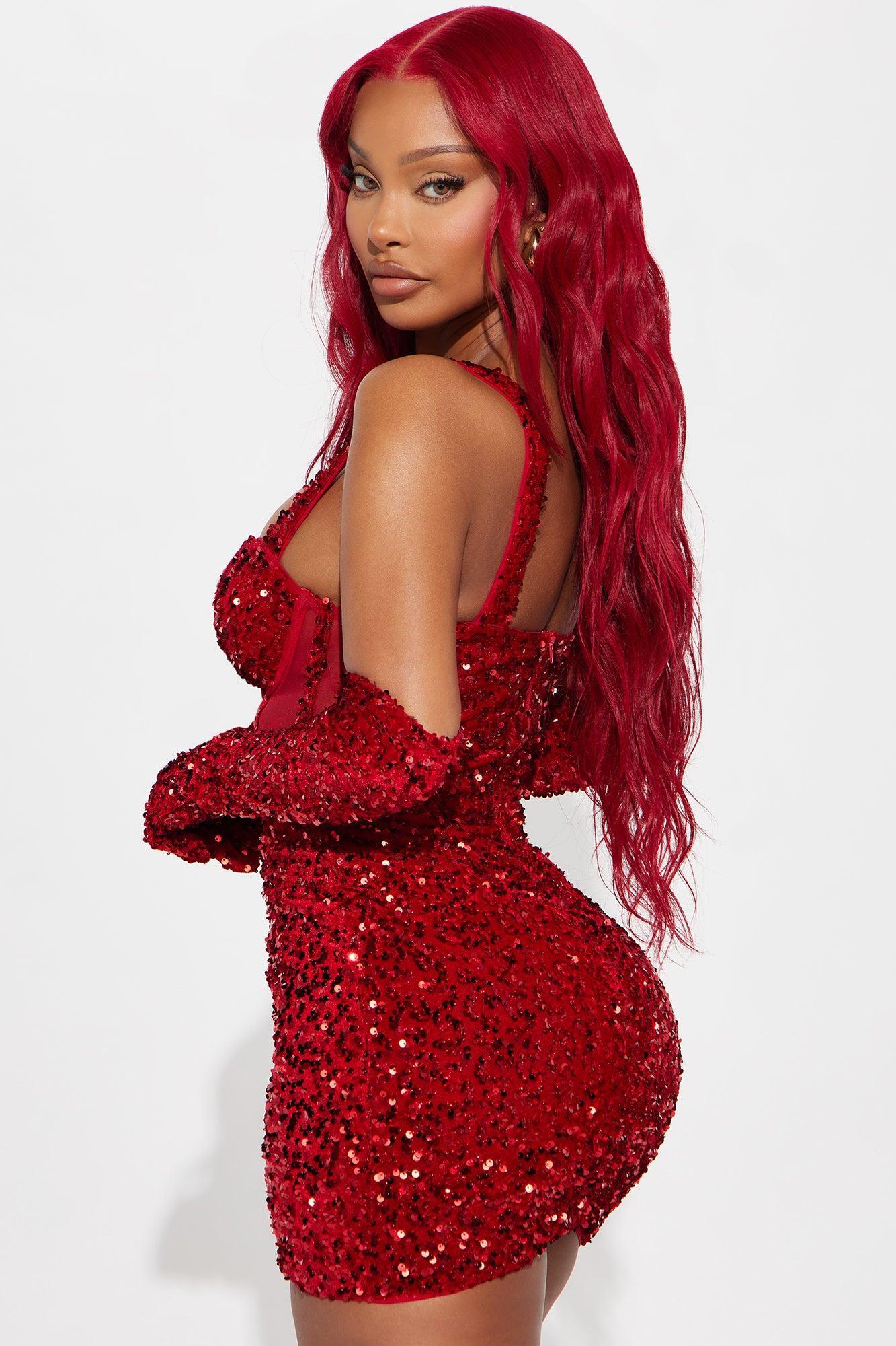 Khloe Sequin Mini Dress - Red Product Image