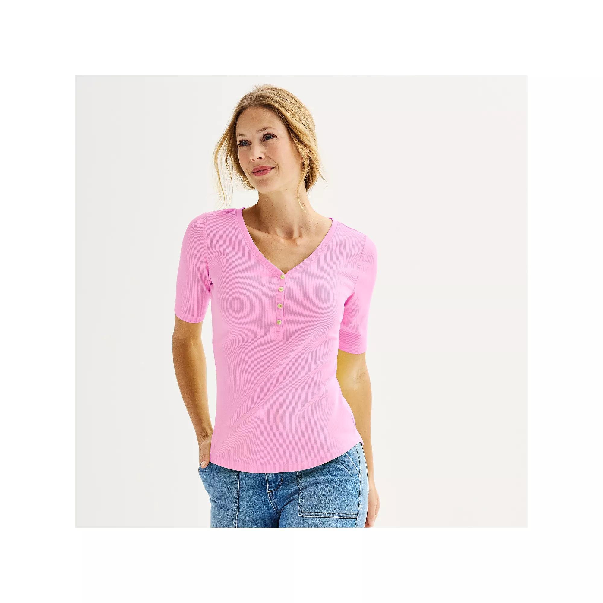 Petite Sonoma Goods For Life Slim Fit Elbow Sleeve Henley Top, Womens Product Image