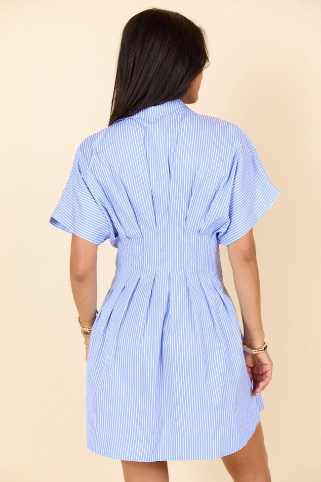 Meet Me In Athens Blue Stripe Cinched Waist Mini Dress SALE Product Image