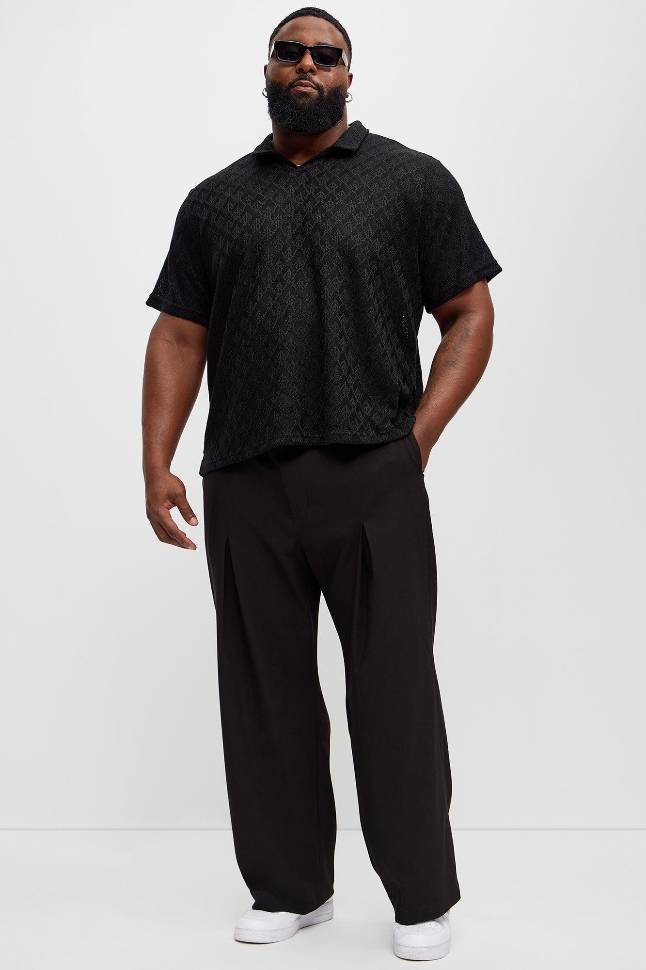 Diamond Shape Knit Johnny Collar Shirt - Black Product Image