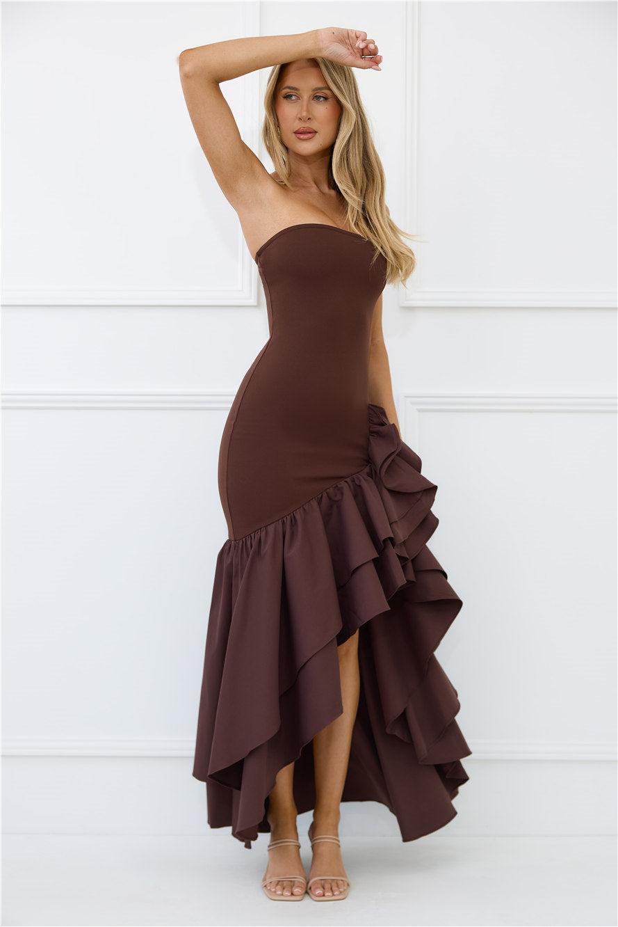 Extravagant Events Strapless Maxi Dress Brown Product Image