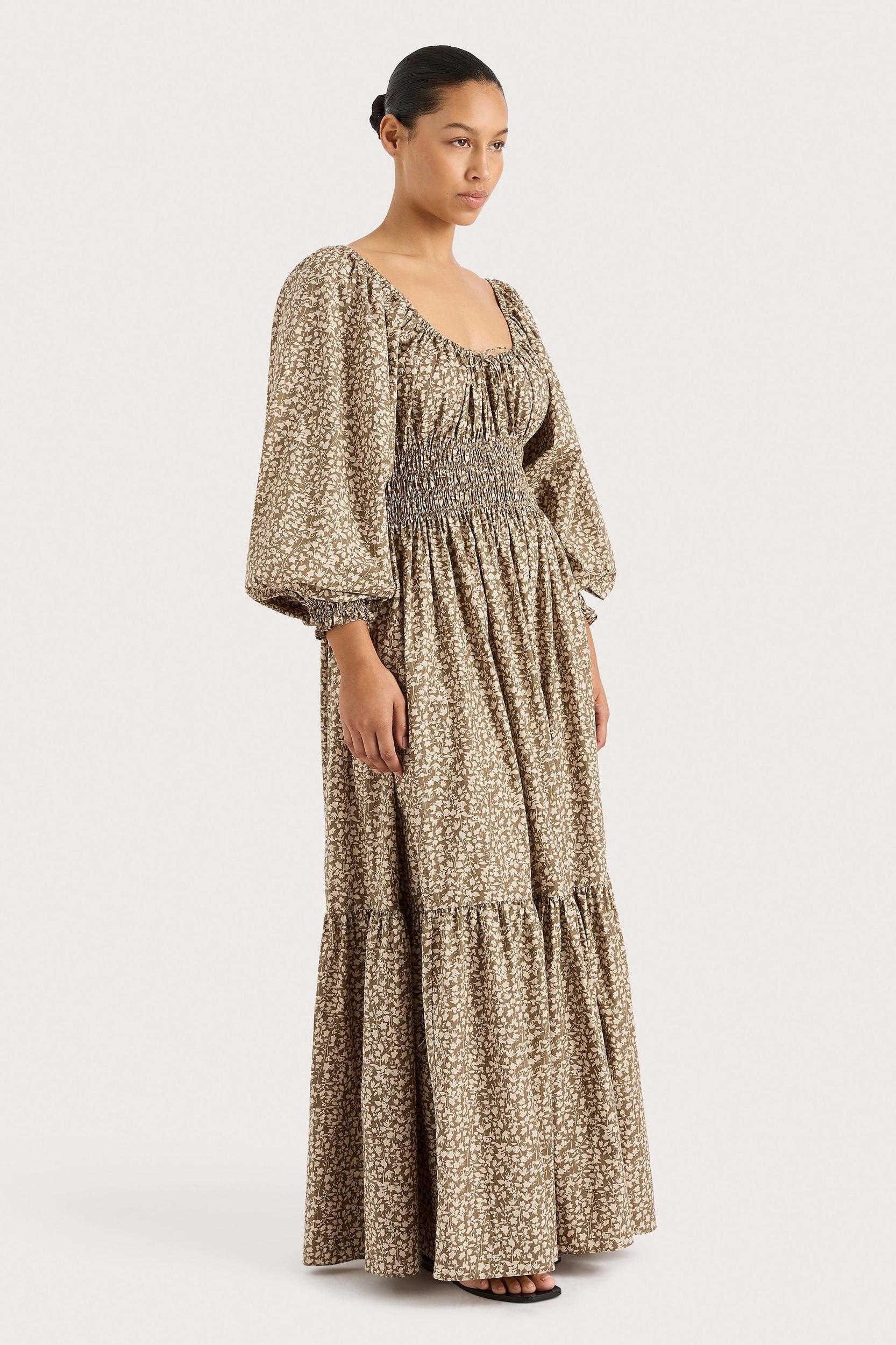 Fleur Maxi Dress Micro Leaves Walnut Product Image