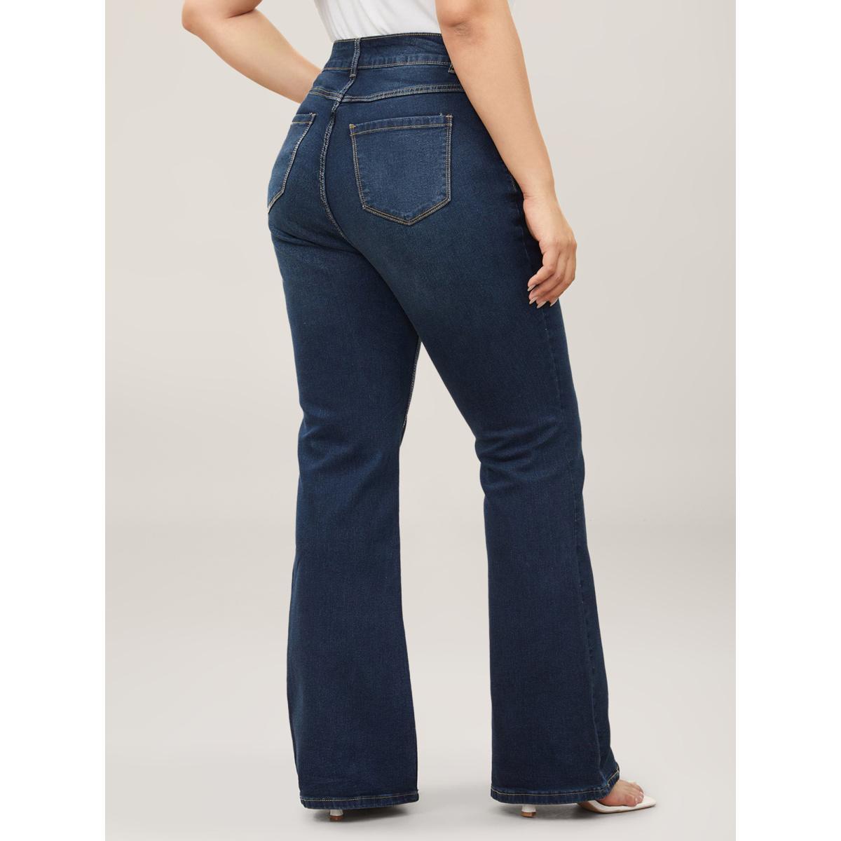 Plus Size Bootcut Very Stretchy Mid Rise Medium Wash Sculpt Waist Jeans Women Denimblue Elegant Plain Non High stretch Slanted pocket Jeans BloomChic 26/4X Product Image
